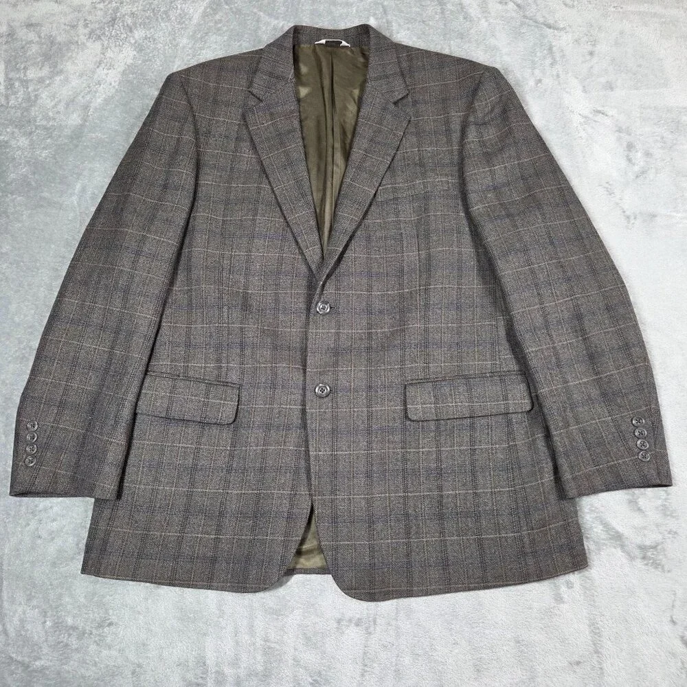 Joseph & Feiss Sport Coat Mens 44R Gray Brown Glen Plaid Wool Blazer Jacket
